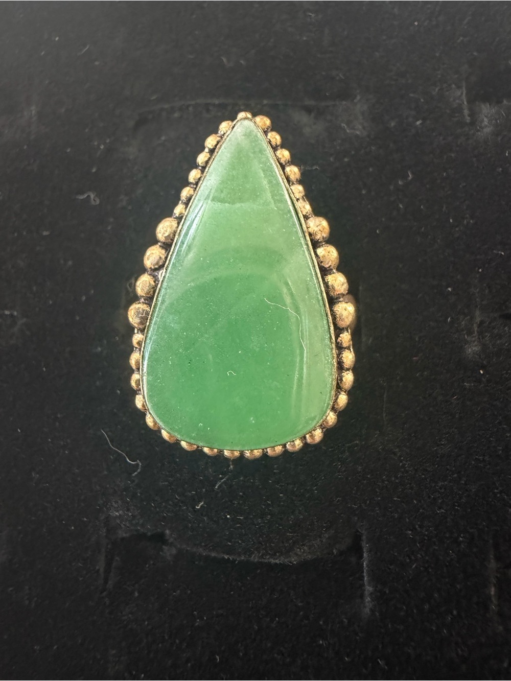 Gold-Beaded Green Teardrop Ring